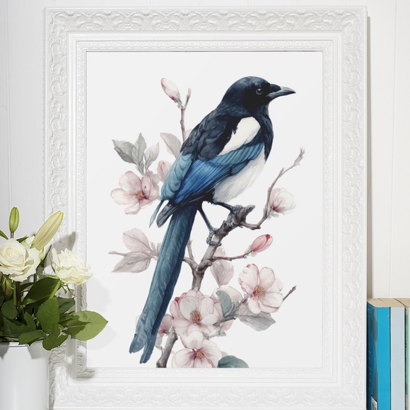 Watercolor Magpie Bird Wall Art Print, Unframed - Elegant Nature-Inspired Decor - Picture 6 of 6